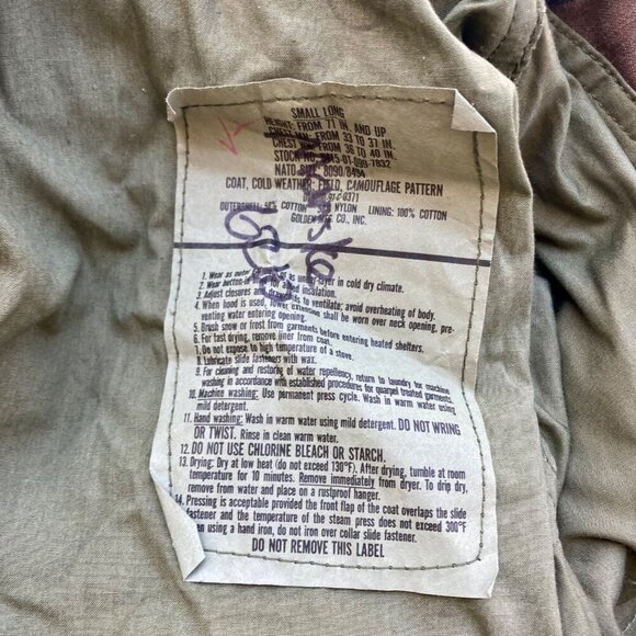 US Army Cold Weather Field Jacket Small-Long Woodland Camo Coat M65 Camouflage - Picture 6 of 6